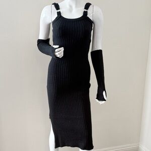 Dolls Kill Brand Widow Black Ribbed Knit Midi Tank Dress w Matching Arm Warmers